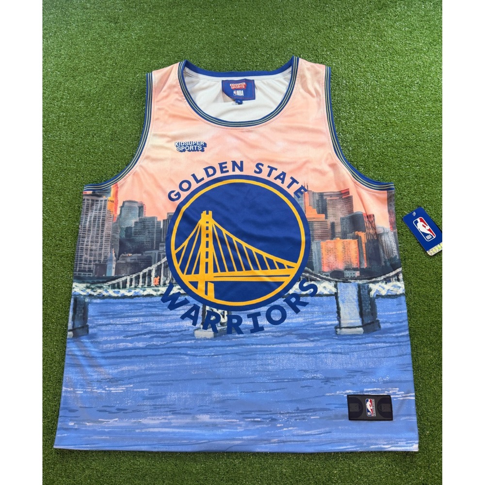 Kidsuper Studios NBA Golden State Warriors Jersey XL Fanatics Skyline Sunset NEW
